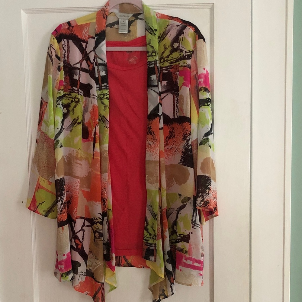 Multiples Colorful Abstract Women sheer cardigan , Coverup